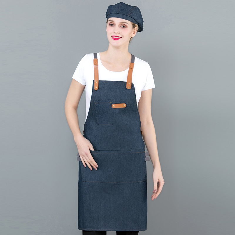 Long Denim Apron with Cooking Hat